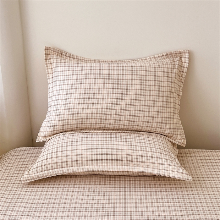 91家纺网 家纺一手货源 找家纺 梦舒羽 2025新款双层纱纯色格子枕套宿舍单人枕芯套内胆套一对装 可可咖格