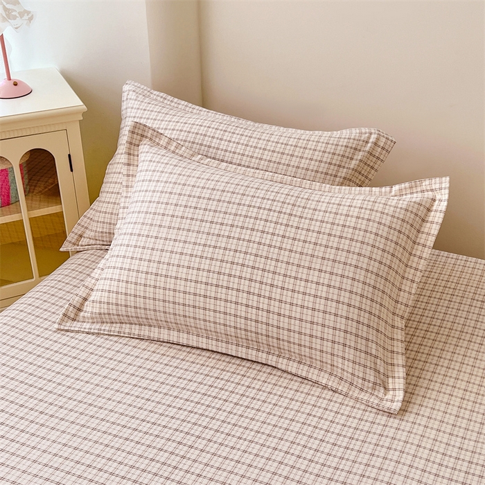 91家纺网 家纺一手货源 找家纺 梦舒羽 2025新款双层纱纯色格子枕套宿舍单人枕芯套内胆套一对装 可可咖格