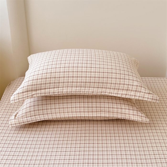 91家纺网 家纺一手货源 找家纺 梦舒羽 2025新款双层纱纯色格子枕套宿舍单人枕芯套内胆套一对装 可可咖格