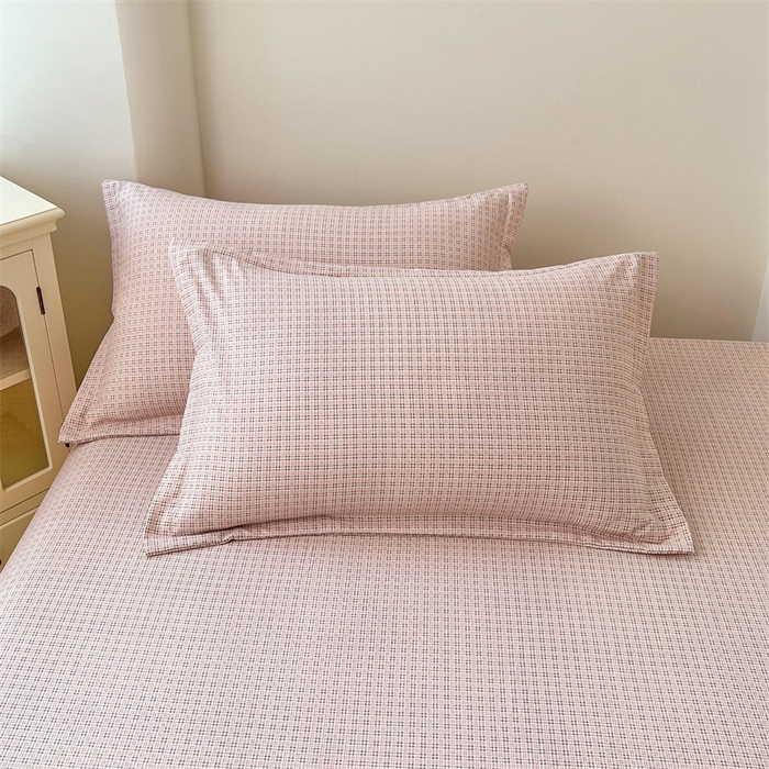 91家纺网 家纺一手货源 找家纺 梦舒羽 2025新款双层纱纯色格子枕套宿舍单人枕芯套内胆套一对装 莱茵粉格