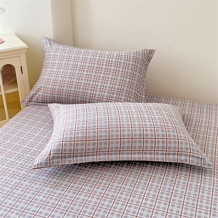 梦舒羽 2025新款双层纱纯色格子枕套宿舍单人枕芯套内胆套一对装 洛卡深灰