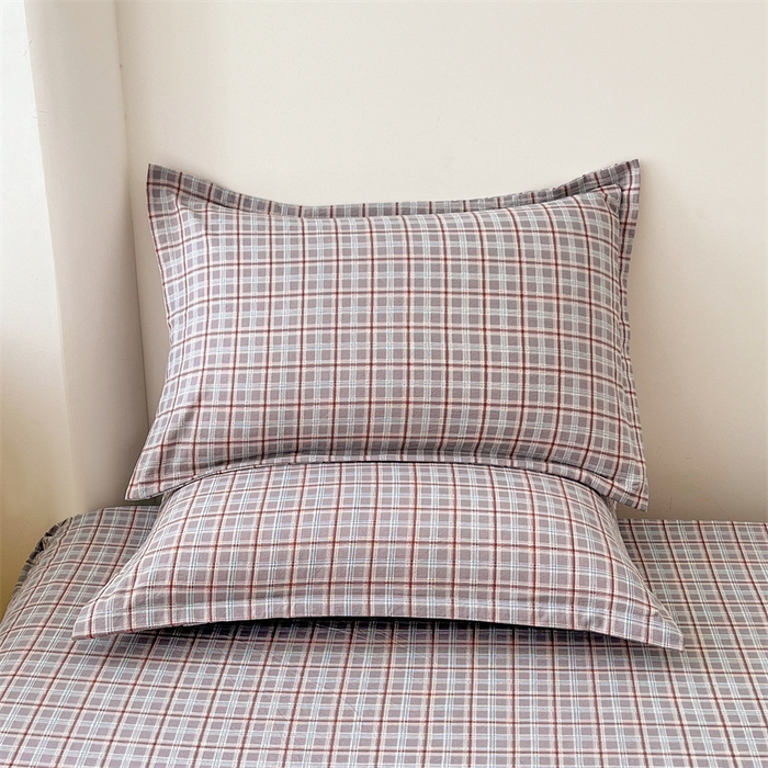 91家纺网 家纺一手货源 找家纺 梦舒羽 2025新款双层纱纯色格子枕套宿舍单人枕芯套内胆套一对装 洛卡深灰