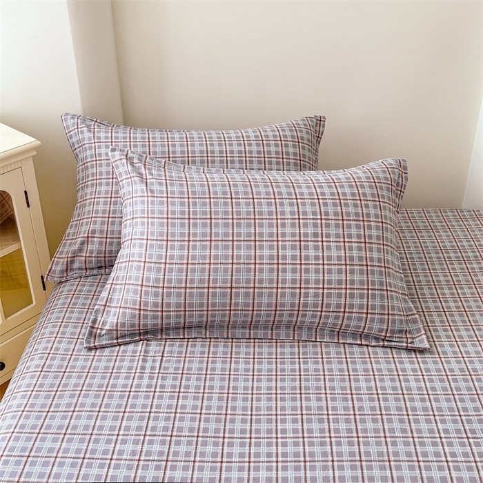 91家纺网 家纺一手货源 找家纺 梦舒羽 2025新款双层纱纯色格子枕套宿舍单人枕芯套内胆套一对装 洛卡深灰