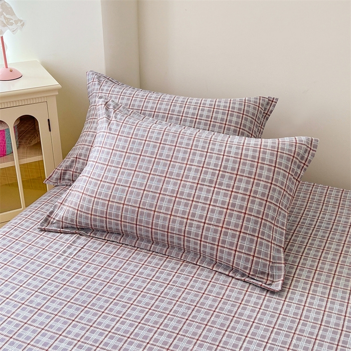 91家纺网 家纺一手货源 找家纺 梦舒羽 2025新款双层纱纯色格子枕套宿舍单人枕芯套内胆套一对装 洛卡深灰