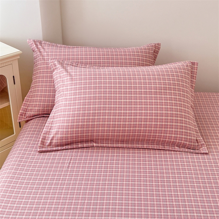 91家纺网 家纺一手货源 找家纺 梦舒羽 2025新款双层纱纯色格子枕套宿舍单人枕芯套内胆套一对装 落日红格