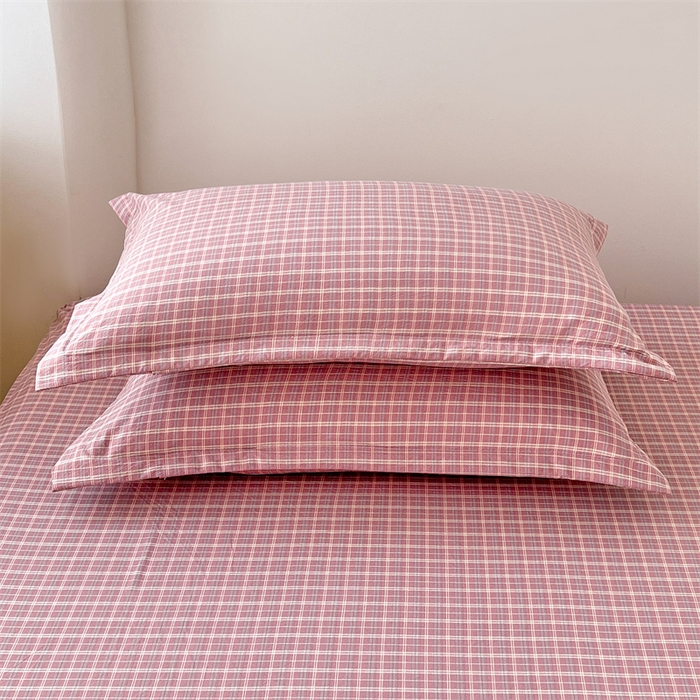 91家纺网 家纺一手货源 找家纺 梦舒羽 2025新款双层纱纯色格子枕套宿舍单人枕芯套内胆套一对装 落日红格