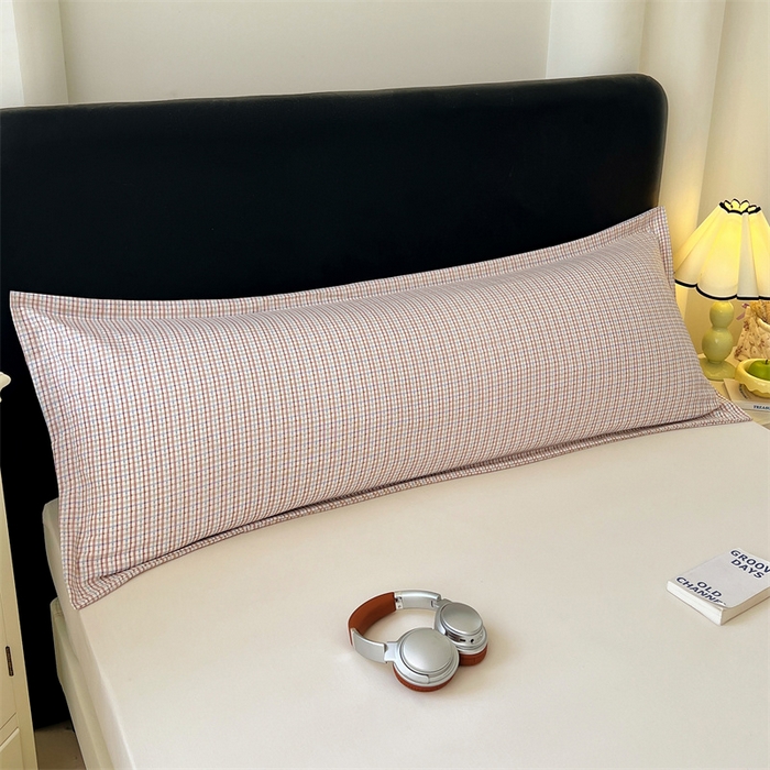 91家纺网 家纺一手货源 找家纺 梦舒羽 2025新款双层纱纯色格子枕套宿舍双人情侣1.8m枕芯套1.5米内胆套 魅力蓝咖