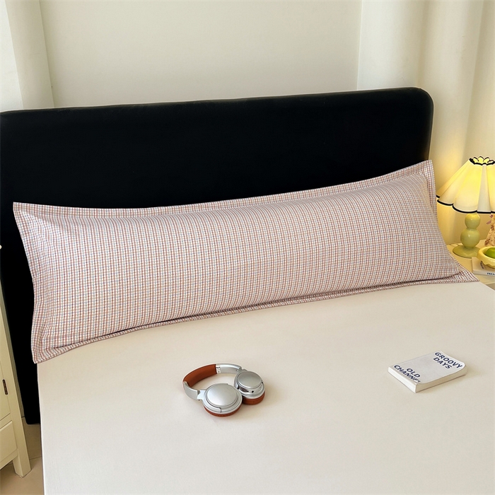 91家纺网 家纺一手货源 找家纺 梦舒羽 2025新款双层纱纯色格子枕套宿舍双人情侣1.8m枕芯套1.5米内胆套 魅力蓝咖