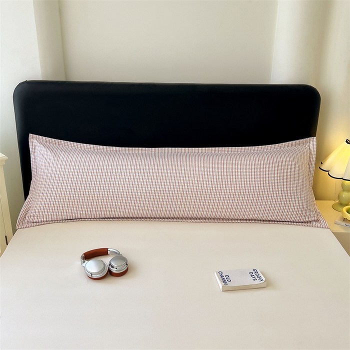 91家纺网 家纺一手货源 找家纺 梦舒羽 2025新款双层纱纯色格子枕套宿舍双人情侣1.8m枕芯套1.5米内胆套 魅力蓝咖