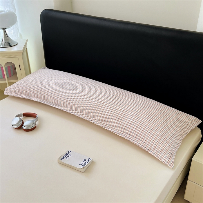 91家纺网 家纺一手货源 找家纺 梦舒羽 2025新款双层纱纯色格子枕套宿舍双人情侣1.8m枕芯套1.5米内胆套 魅力蓝咖