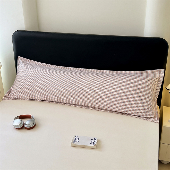 91家纺网 家纺一手货源 找家纺 梦舒羽 2025新款双层纱纯色格子枕套宿舍双人情侣1.8m枕芯套1.5米内胆套 魅力蓝咖