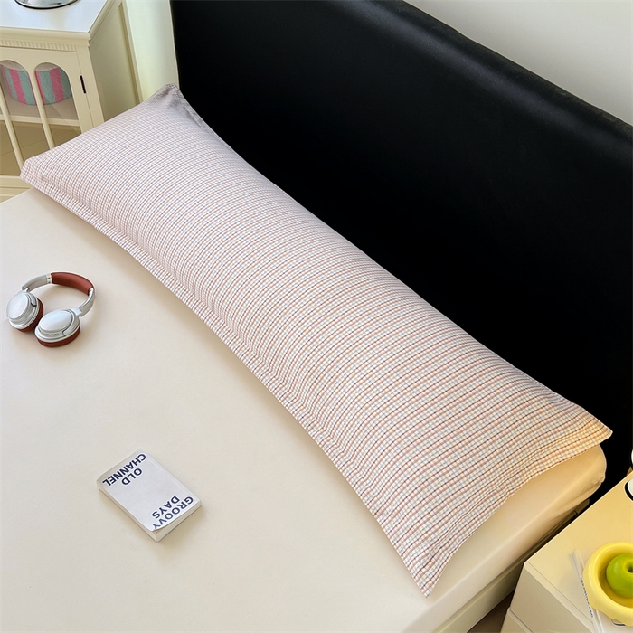 91家纺网 家纺一手货源 找家纺 梦舒羽 2025新款双层纱纯色格子枕套宿舍双人情侣1.8m枕芯套1.5米内胆套 魅力蓝咖