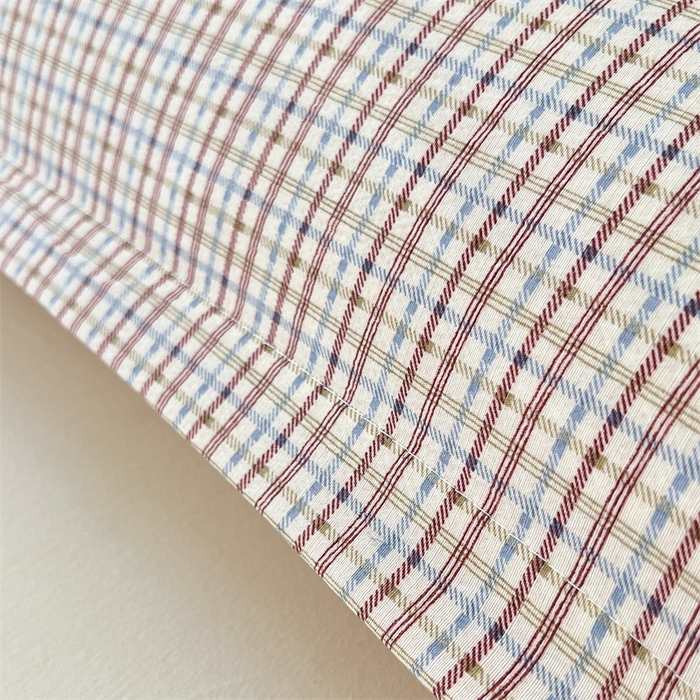 91家纺网 家纺一手货源 找家纺 梦舒羽 2025新款双层纱纯色格子枕套宿舍双人情侣1.8m枕芯套1.5米内胆套 魅力蓝咖