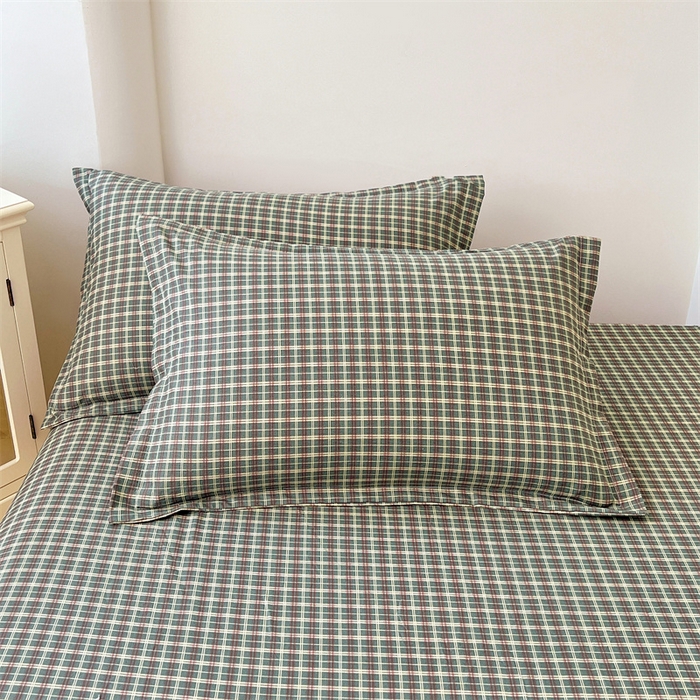 91家纺网 家纺一手货源 找家纺 梦舒羽 2025新款双层纱纯色格子枕套宿舍单人枕芯套内胆套一对装 简兮绿格