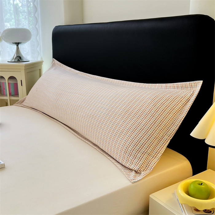 91家纺网 家纺一手货源 找家纺 梦舒羽 2025新款双层纱纯色格子枕套宿舍双人情侣1.8m枕芯套1.5米内胆套 魅力蓝咖