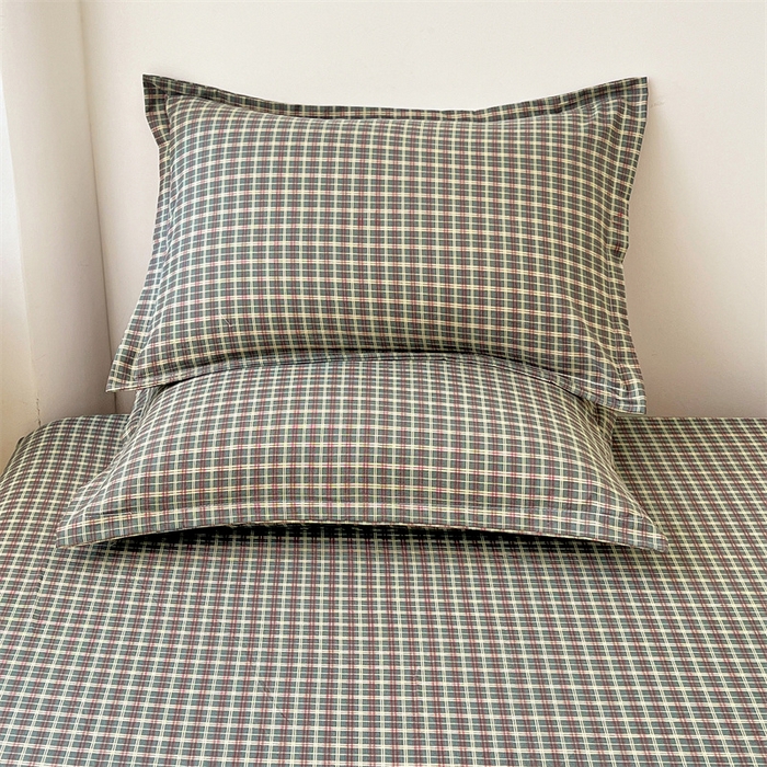 91家纺网 家纺一手货源 找家纺 梦舒羽 2025新款双层纱纯色格子枕套宿舍单人枕芯套内胆套一对装 简兮绿格