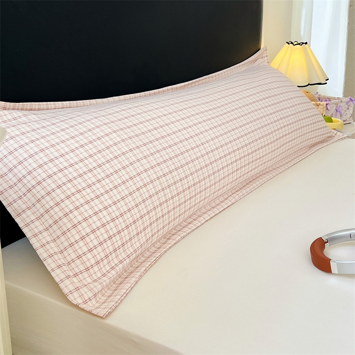 梦舒羽 2025新款双层纱纯色格子枕套宿舍双人情侣1.8m枕芯套1.5米内胆套 可可咖格