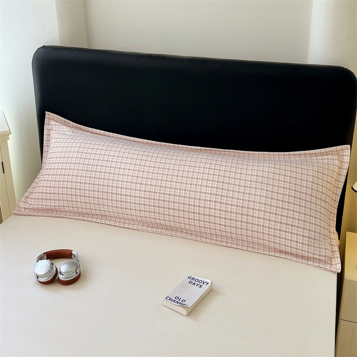 91家纺网 家纺一手货源 找家纺 梦舒羽 2025新款双层纱纯色格子枕套宿舍双人情侣1.8m枕芯套1.5米内胆套 可可咖格