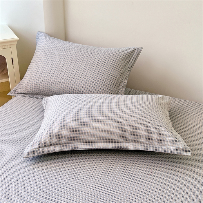 梦舒羽 2025新款双层纱纯色格子枕套宿舍单人枕芯套内胆套一对装 明古灰格