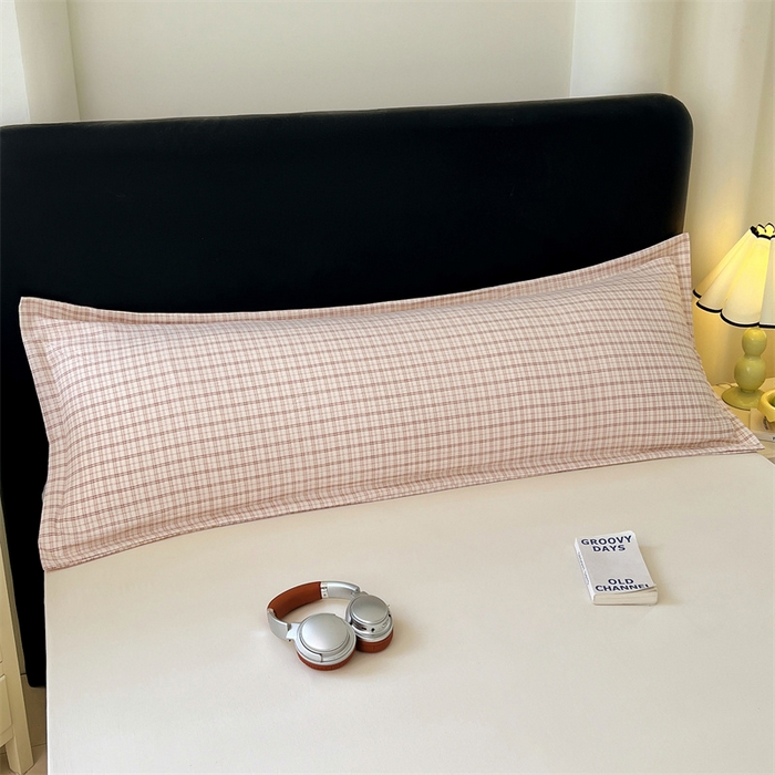 91家纺网 家纺一手货源 找家纺 梦舒羽 2025新款双层纱纯色格子枕套宿舍双人情侣1.8m枕芯套1.5米内胆套 可可咖格