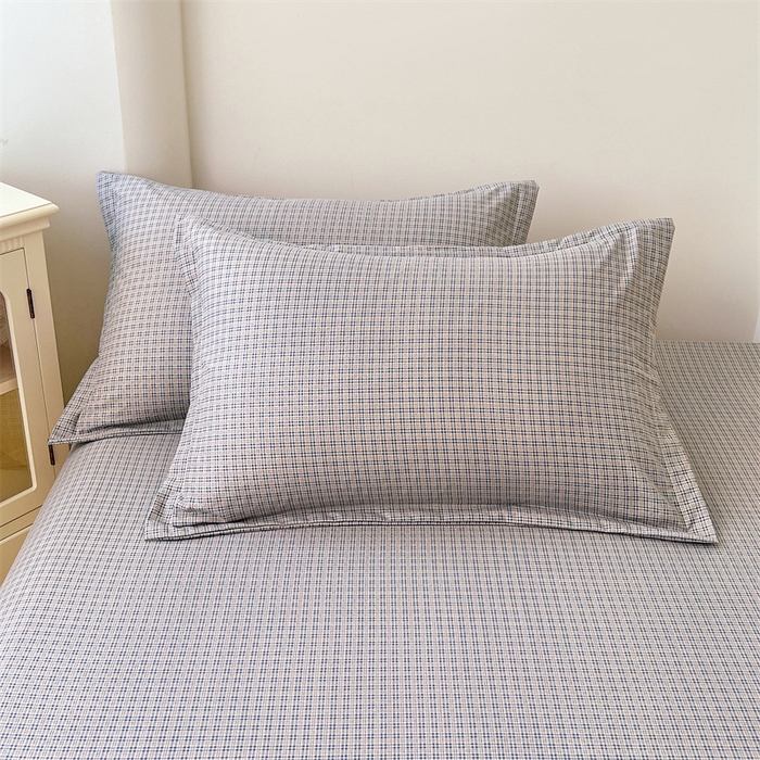91家纺网 家纺一手货源 找家纺 梦舒羽 2025新款双层纱纯色格子枕套宿舍单人枕芯套内胆套一对装 明古灰格