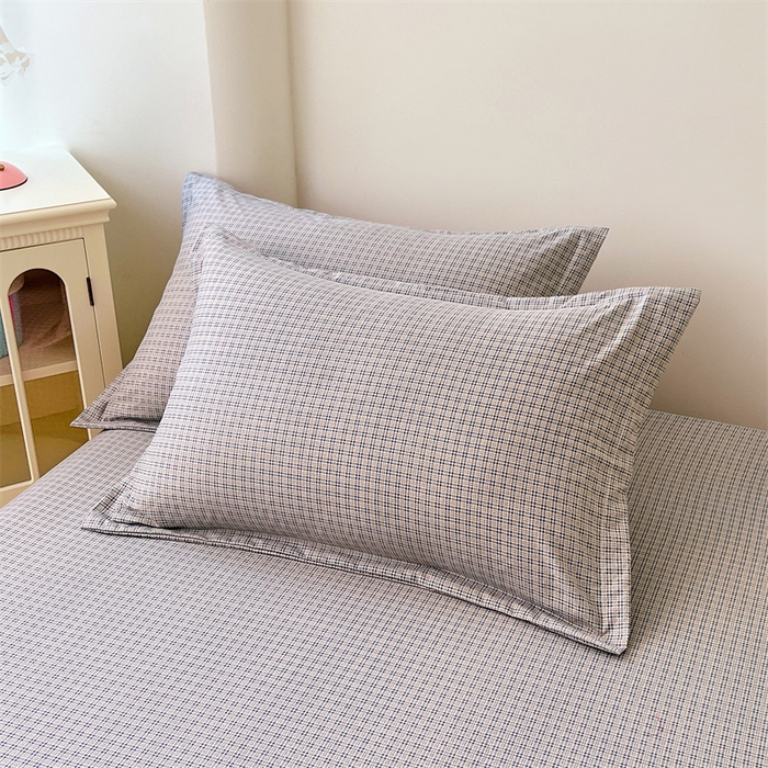 91家纺网 家纺一手货源 找家纺 梦舒羽 2025新款双层纱纯色格子枕套宿舍单人枕芯套内胆套一对装 明古灰格