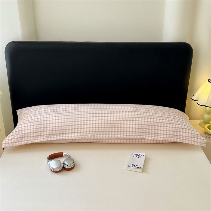 91家纺网 家纺一手货源 找家纺 梦舒羽 2025新款双层纱纯色格子枕套宿舍双人情侣1.8m枕芯套1.5米内胆套 可可咖格