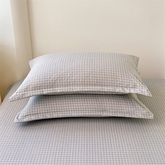 91家纺网 家纺一手货源 找家纺 梦舒羽 2025新款双层纱纯色格子枕套宿舍单人枕芯套内胆套一对装 明古灰格