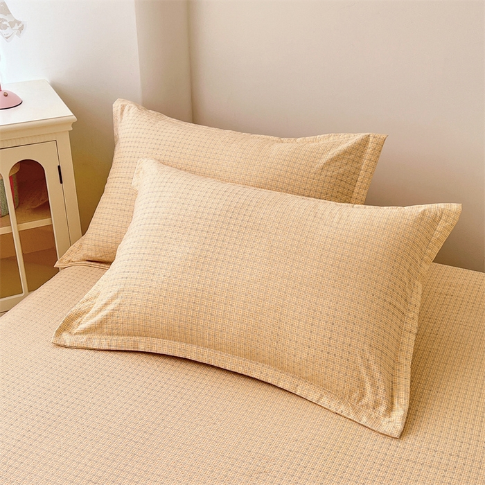 91家纺网 家纺一手货源 找家纺 梦舒羽 2025新款双层纱纯色格子枕套宿舍单人枕芯套内胆套一对装 秋田黄格