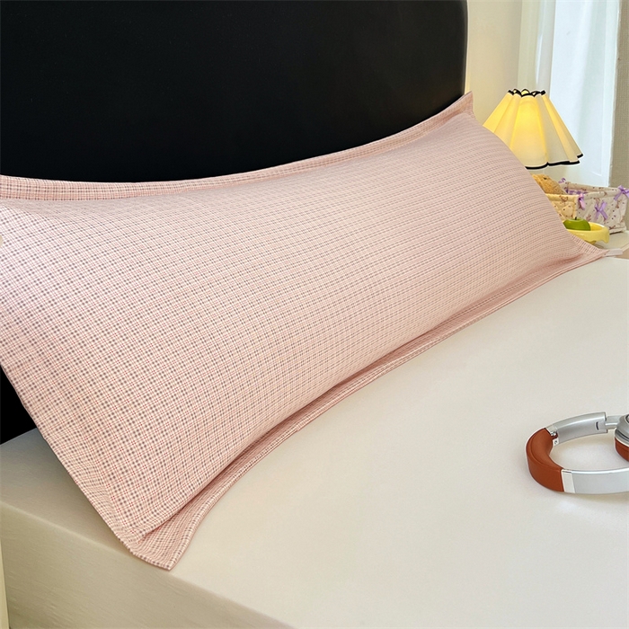 梦舒羽 2025新款双层纱纯色格子枕套宿舍双人情侣1.8m枕芯套1.5米内胆套 莱茵粉格