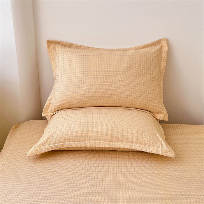 91家纺网 家纺一手货源 找家纺 梦舒羽 2025新款双层纱纯色格子枕套宿舍单人枕芯套内胆套一对装 秋田黄格