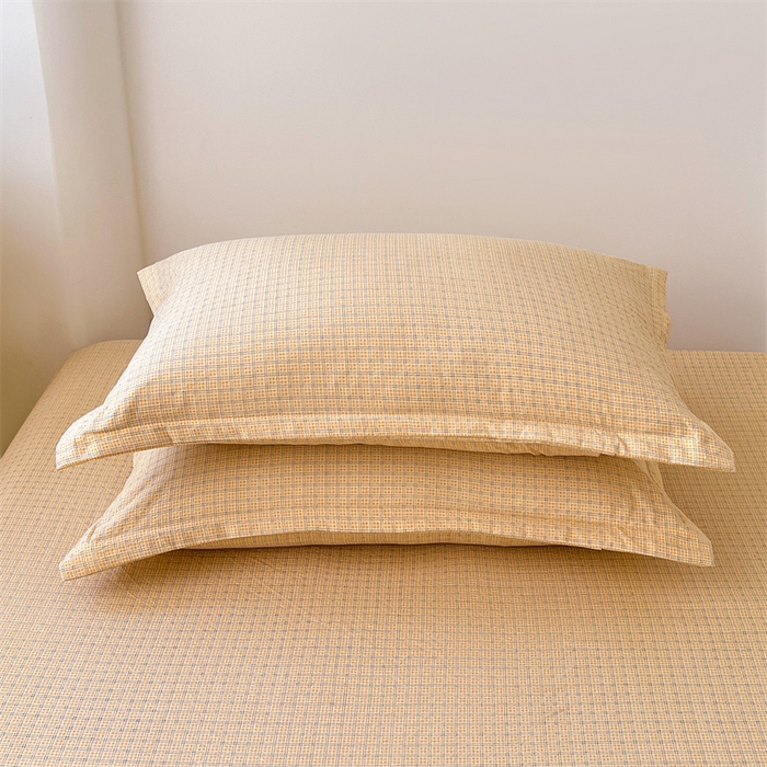 91家纺网 家纺一手货源 找家纺 梦舒羽 2025新款双层纱纯色格子枕套宿舍单人枕芯套内胆套一对装 秋田黄格