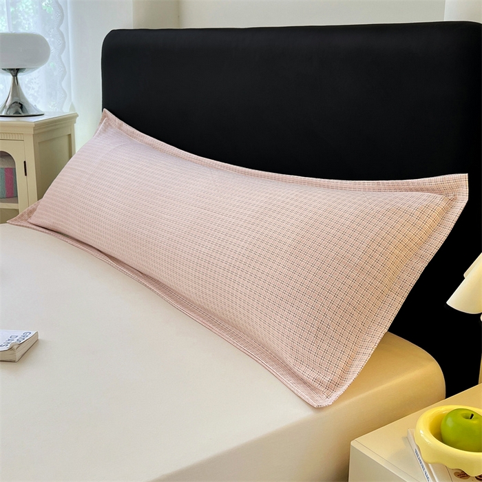 91家纺网 家纺一手货源 找家纺 梦舒羽 2025新款双层纱纯色格子枕套宿舍双人情侣1.8m枕芯套1.5米内胆套 莱茵粉格