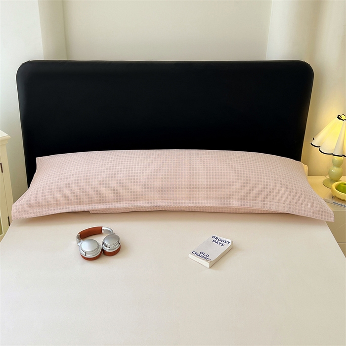 91家纺网 家纺一手货源 找家纺 梦舒羽 2025新款双层纱纯色格子枕套宿舍双人情侣1.8m枕芯套1.5米内胆套 莱茵粉格