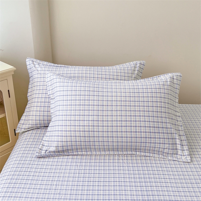 91家纺网 家纺一手货源 找家纺 梦舒羽 2025新款双层纱纯色格子枕套宿舍单人枕芯套内胆套一对装 天空蓝格