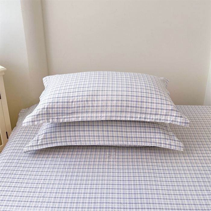 91家纺网 家纺一手货源 找家纺 梦舒羽 2025新款双层纱纯色格子枕套宿舍单人枕芯套内胆套一对装 天空蓝格