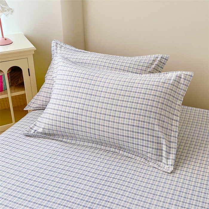 91家纺网 家纺一手货源 找家纺 梦舒羽 2025新款双层纱纯色格子枕套宿舍单人枕芯套内胆套一对装 天空蓝格