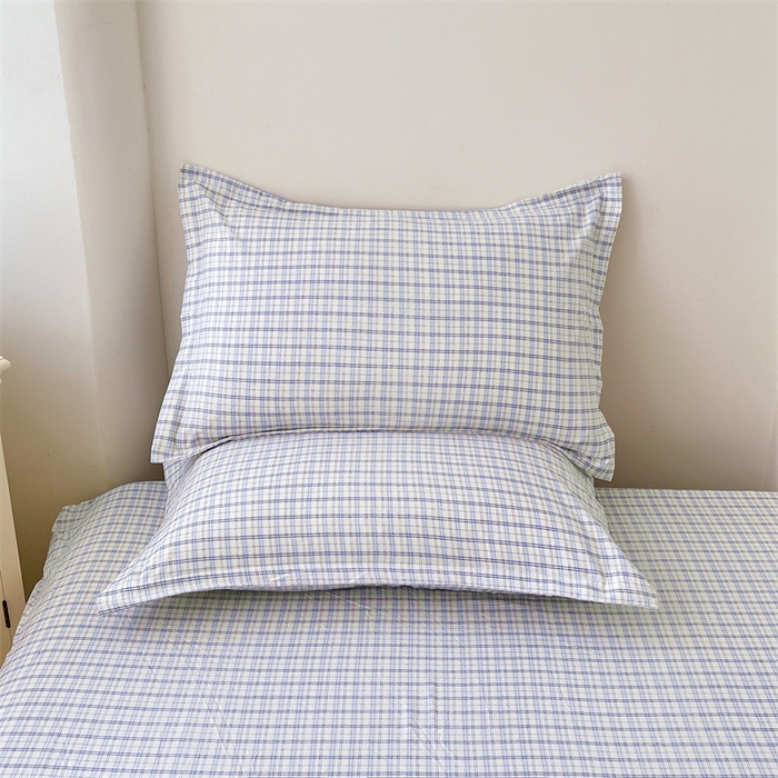 91家纺网 家纺一手货源 找家纺 梦舒羽 2025新款双层纱纯色格子枕套宿舍单人枕芯套内胆套一对装 天空蓝格