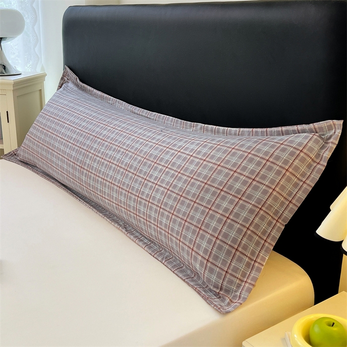 91家纺网 家纺一手货源 找家纺 梦舒羽 2025新款双层纱纯色格子枕套宿舍双人情侣1.8m枕芯套1.5米内胆套 洛卡深灰