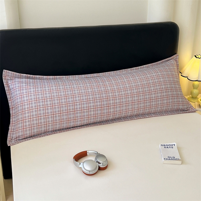 91家纺网 家纺一手货源 找家纺 梦舒羽 2025新款双层纱纯色格子枕套宿舍双人情侣1.8m枕芯套1.5米内胆套 洛卡深灰