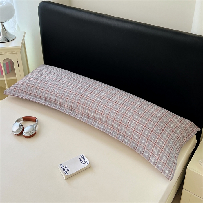 91家纺网 家纺一手货源 找家纺 梦舒羽 2025新款双层纱纯色格子枕套宿舍双人情侣1.8m枕芯套1.5米内胆套 洛卡深灰