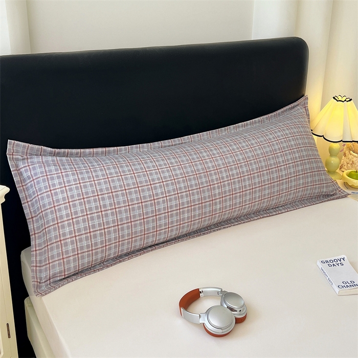 91家纺网 家纺一手货源 找家纺 梦舒羽 2025新款双层纱纯色格子枕套宿舍双人情侣1.8m枕芯套1.5米内胆套 洛卡深灰