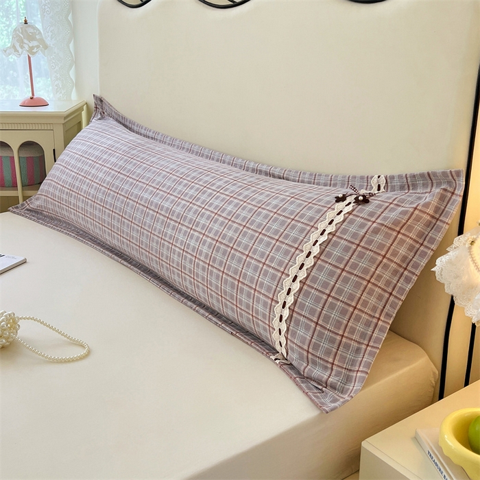 91家纺网 家纺一手货源 找家纺 （总）梦舒羽 2025新款双层纱蕾丝花边格子枕套宿舍双人情侣1.8m枕芯套1.5米内胆套