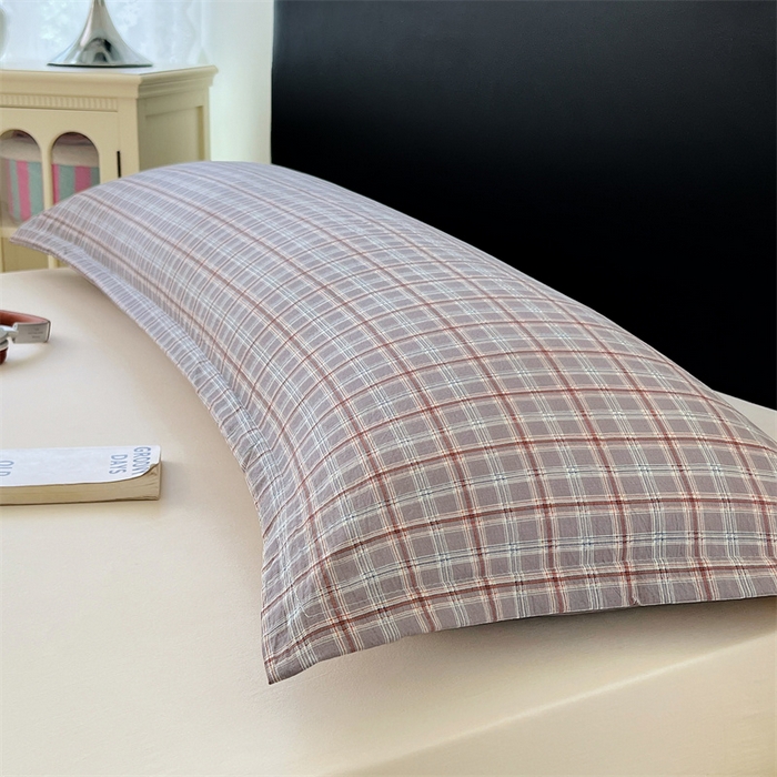 91家纺网 家纺一手货源 找家纺 梦舒羽 2025新款双层纱纯色格子枕套宿舍双人情侣1.8m枕芯套1.5米内胆套 洛卡深灰