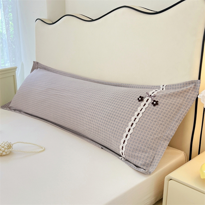91家纺网 家纺一手货源 找家纺 （总）梦舒羽 2025新款双层纱蕾丝花边格子枕套宿舍双人情侣1.8m枕芯套1.5米内胆套