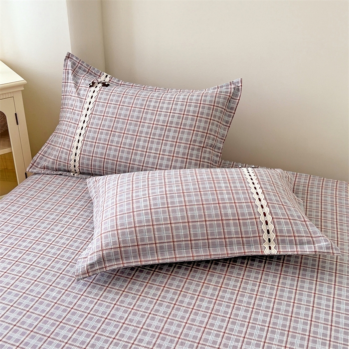 91家纺网 家纺一手货源 找家纺 （总）梦舒羽 2025新款双层纱蕾丝花边格子枕套宿舍单人枕芯套内胆套一对装