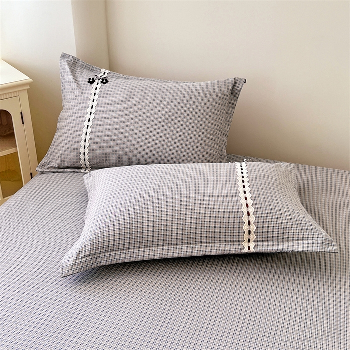 91家纺网 家纺一手货源 找家纺 （总）梦舒羽 2025新款双层纱蕾丝花边格子枕套宿舍单人枕芯套内胆套一对装