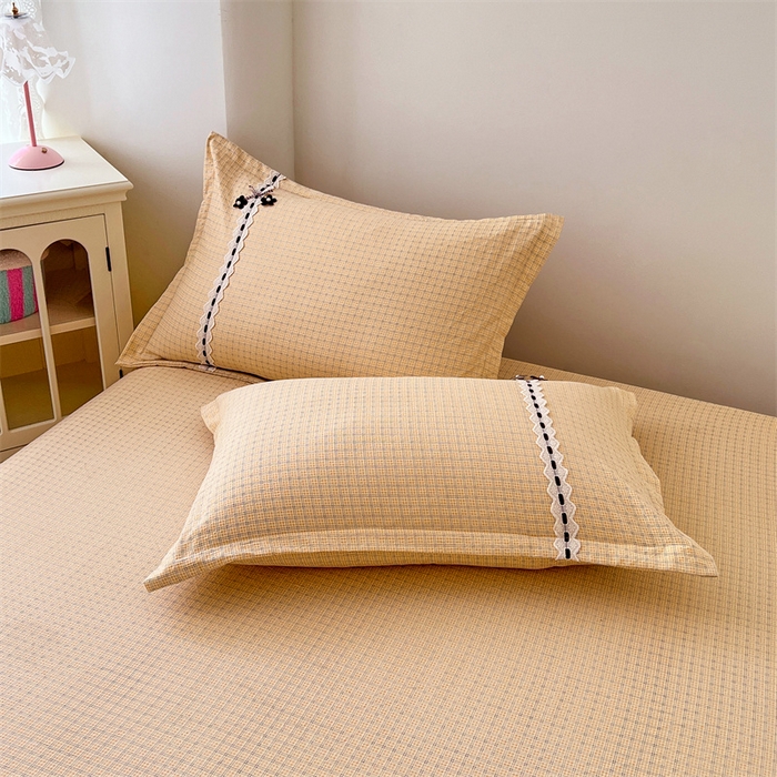 91家纺网 家纺一手货源 找家纺 （总）梦舒羽 2025新款双层纱蕾丝花边格子枕套宿舍单人枕芯套内胆套一对装