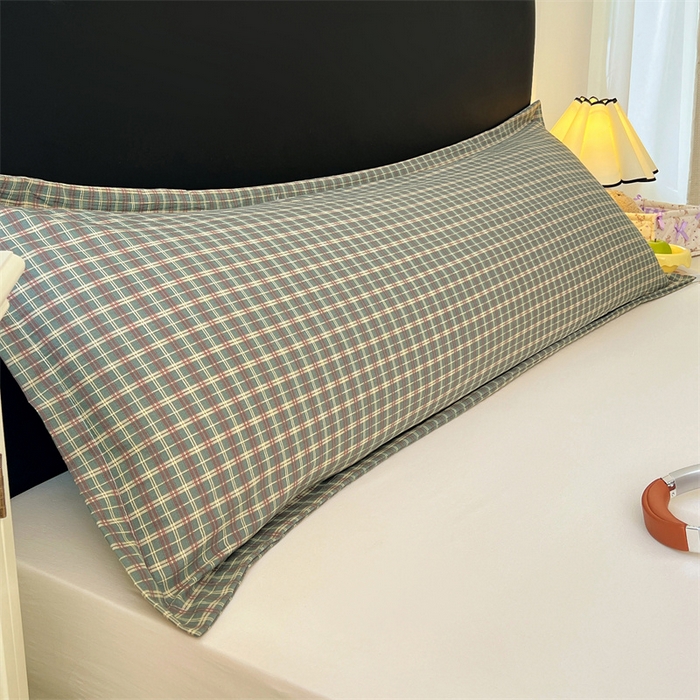 梦舒羽 2025新款双层纱纯色格子枕套宿舍双人情侣1.8m枕芯套1.5米内胆套 简兮绿格