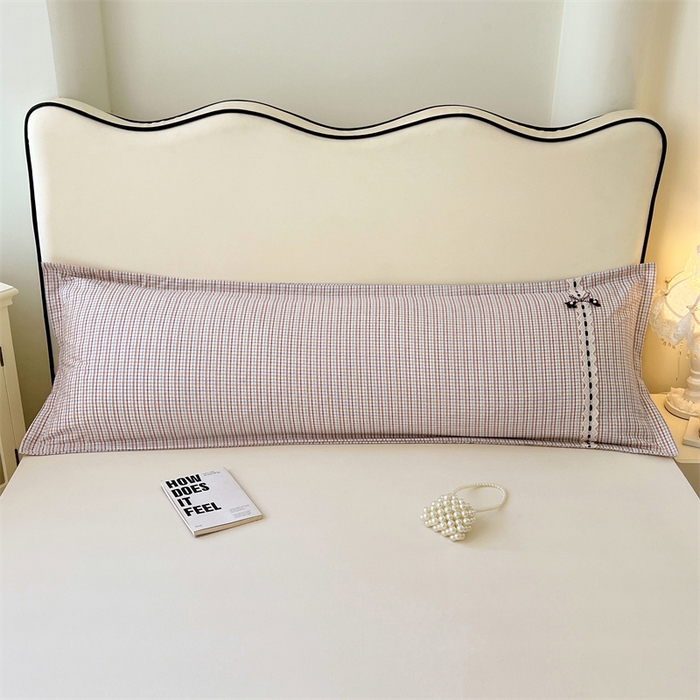 91家纺网 家纺一手货源 找家纺 梦舒羽 2025新款双层纱蕾丝花边格子枕套宿舍双人情侣1.8m枕芯套1.5米内胆套 魅力蓝咖